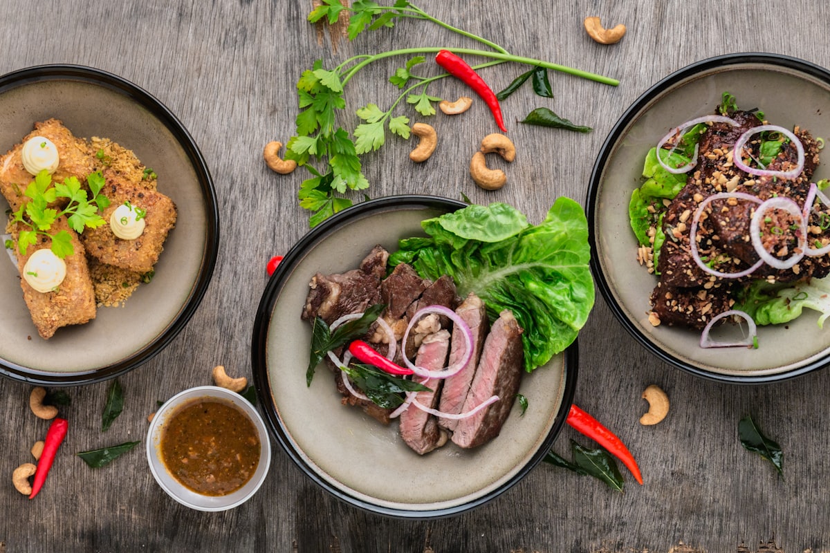 Catering spread of Asian dishes